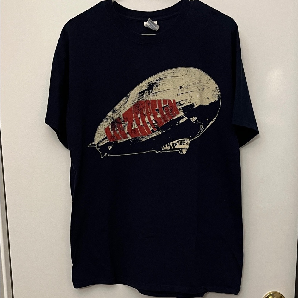 Led Zeppelin Band Rock Music T-Shirt Blimp Union Jack Navy Blue Men's Large 2011